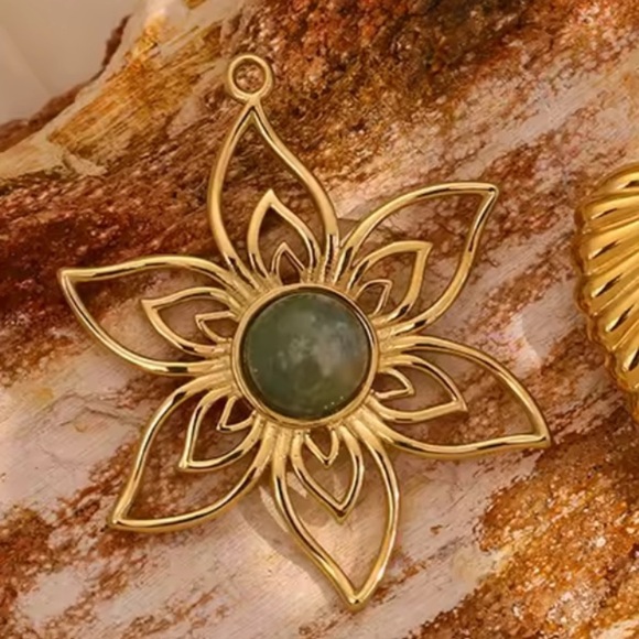 Anthropologie Gold and Green Floral Pendant WATERPROOF - Picture 6 of 10